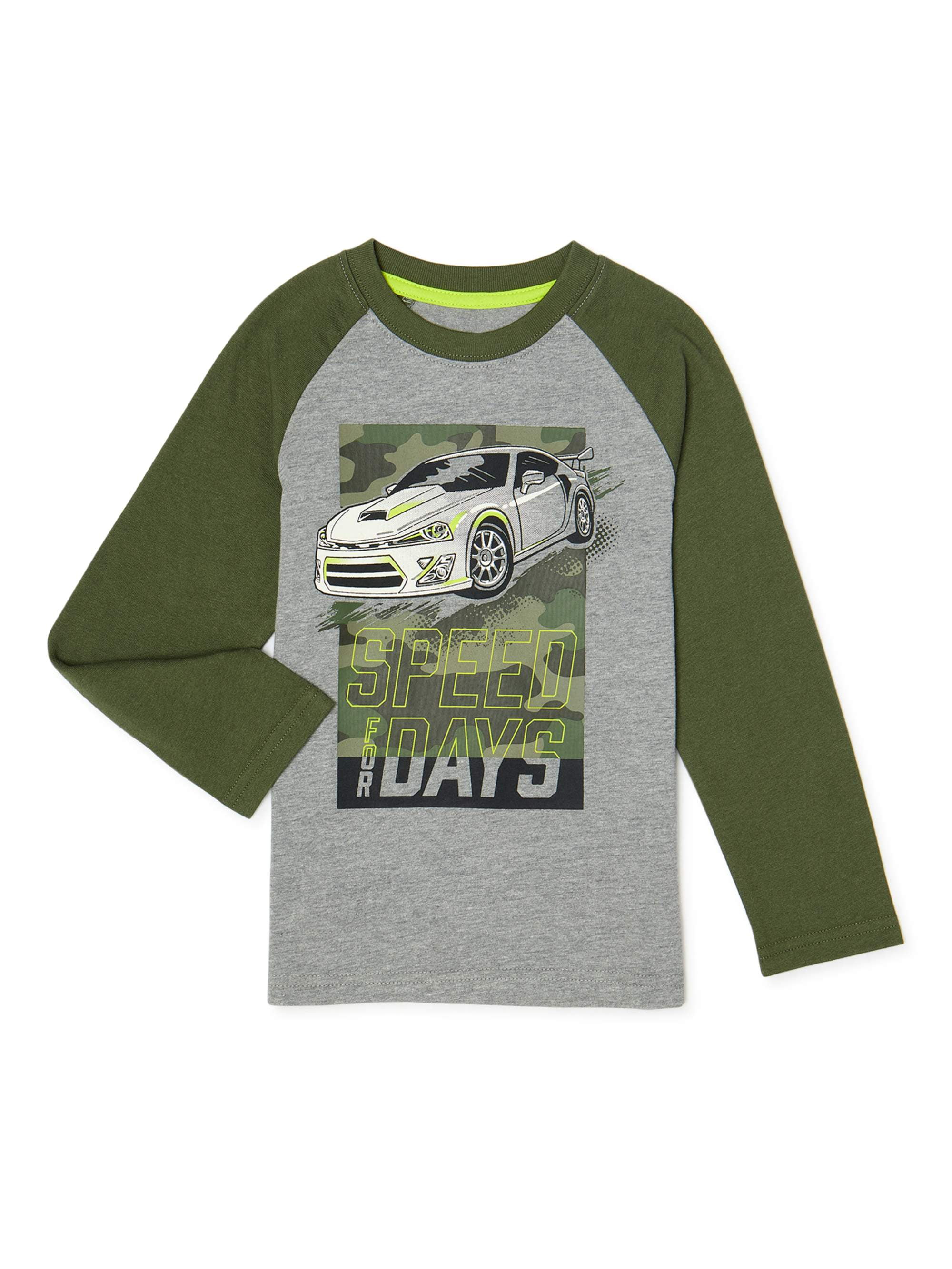 365 Kids from Garanimals Boys Long Sleeve Raglan Race Car Tee, Sizes 4-10