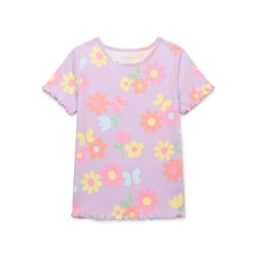 365 Kids by Garanimals Girls Everyday Lettuce Edge Tee with Short Sleeves, Sizes 4-10