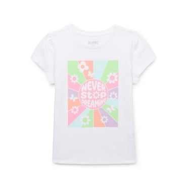 365 Kids by Garanimals Girls Graphic Print Tee with Short Puff Sleeves, Sizes 4-10