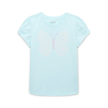 365 Kids by Garanimals Girls Graphic Print Tee with Short Puff Sleeves, Sizes 4-10