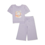 365 Kids from Garanimals Girls Puff Sleeve T-Shirt and Wide Leg Pants Outfit Set, 2-Piece, Sizes 4-10