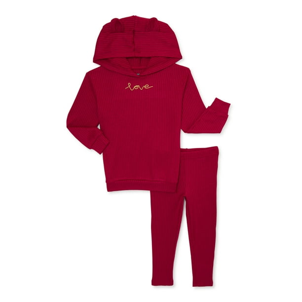 365 Kids from Garanimals Girls' Ribbed Hoodie and Leggings Outfit Set ...
