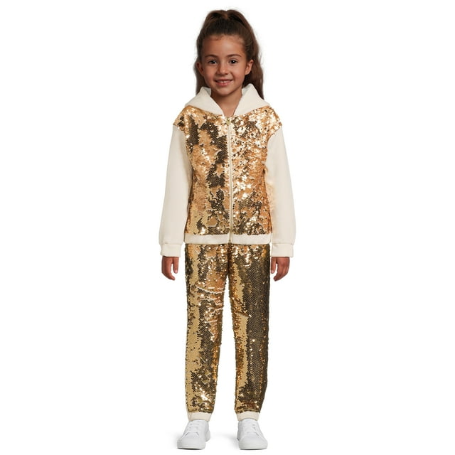 365 Kids from Garanimals Girls' Sequin Hoodie and Jogger Outfit Set, 2 ...