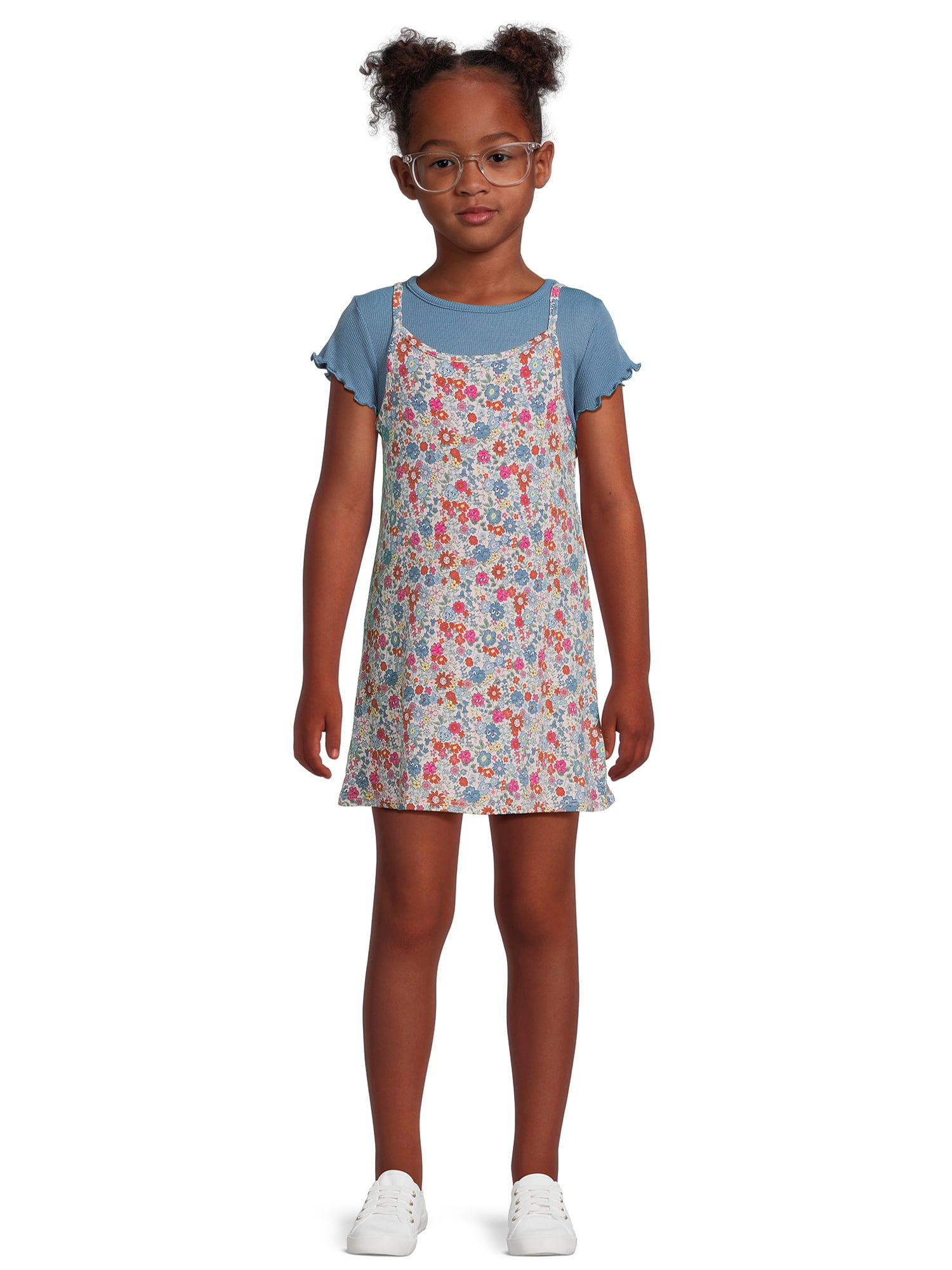 2pcs Kid Girl Floral Print Slip Dress and Burgundy Long-sleeve Cardigan Set