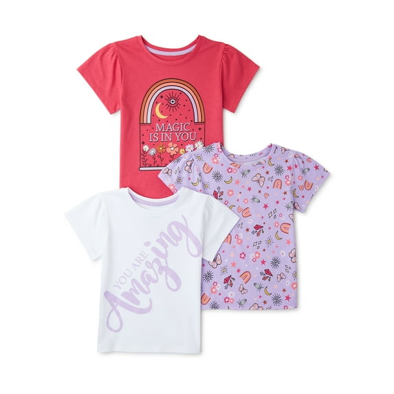 365 Kids from Garanimals Girls T-Shirts with Short Sleeves, 3-Piece, Sizes 4-10