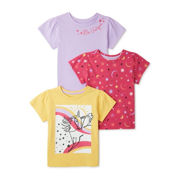 365 Kids from Garanimals Girls T-Shirts with Short Sleeves, 3-Piece, Sizes 4-10