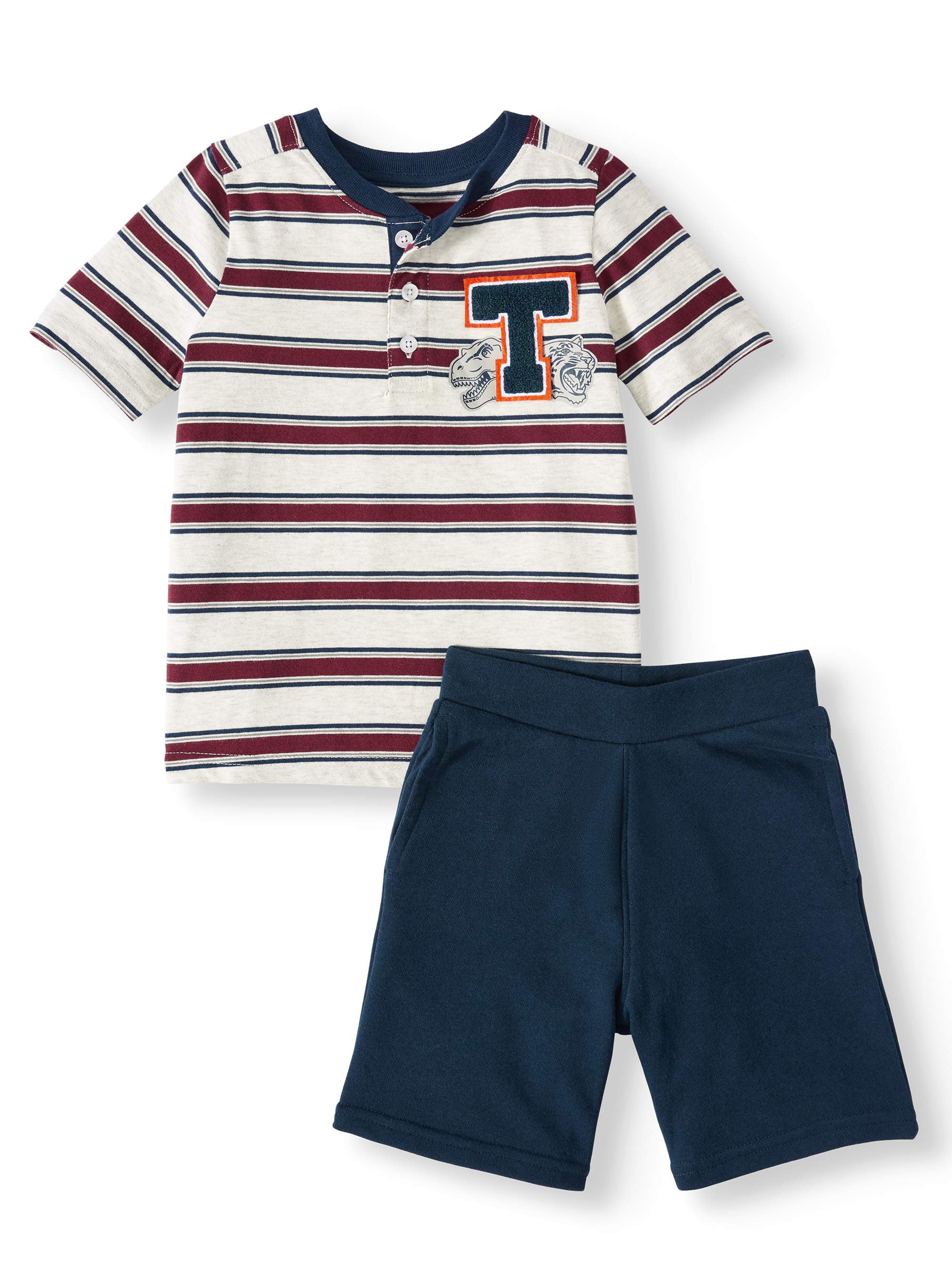 365 Kids from Garanimals Short Sleeve Henley Stripe T-Shirt Set, 2-Pack ...