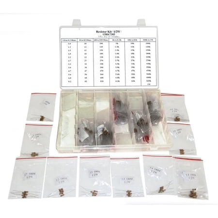 365 Piece 1/2 Watt Resistor Kit with Plastic Slotted Storage Container, 1/2W Carbon Film Resistors, Includes Wide Range of Values