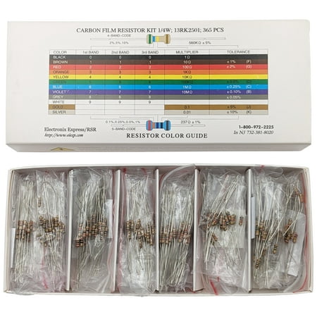 365 Piece Resistor Kit 1/4 Watt in Compartmentalized Cardboard Storage Box