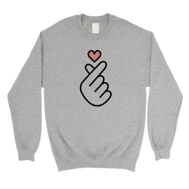 365 Printing Finger Heart Unisex Grey Crewneck Cute Graphic Sweatshirt Pullover