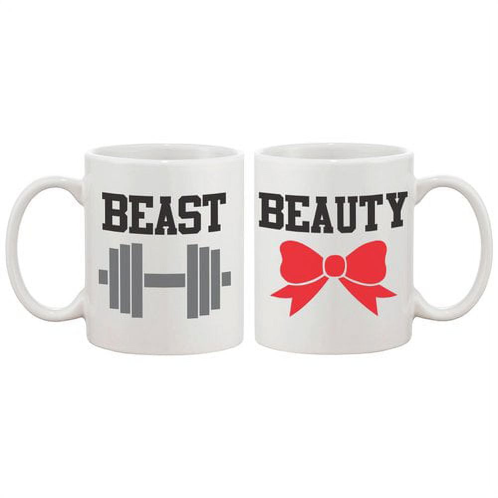 Beauty and Beast White Ceramic Wedding Mug Set