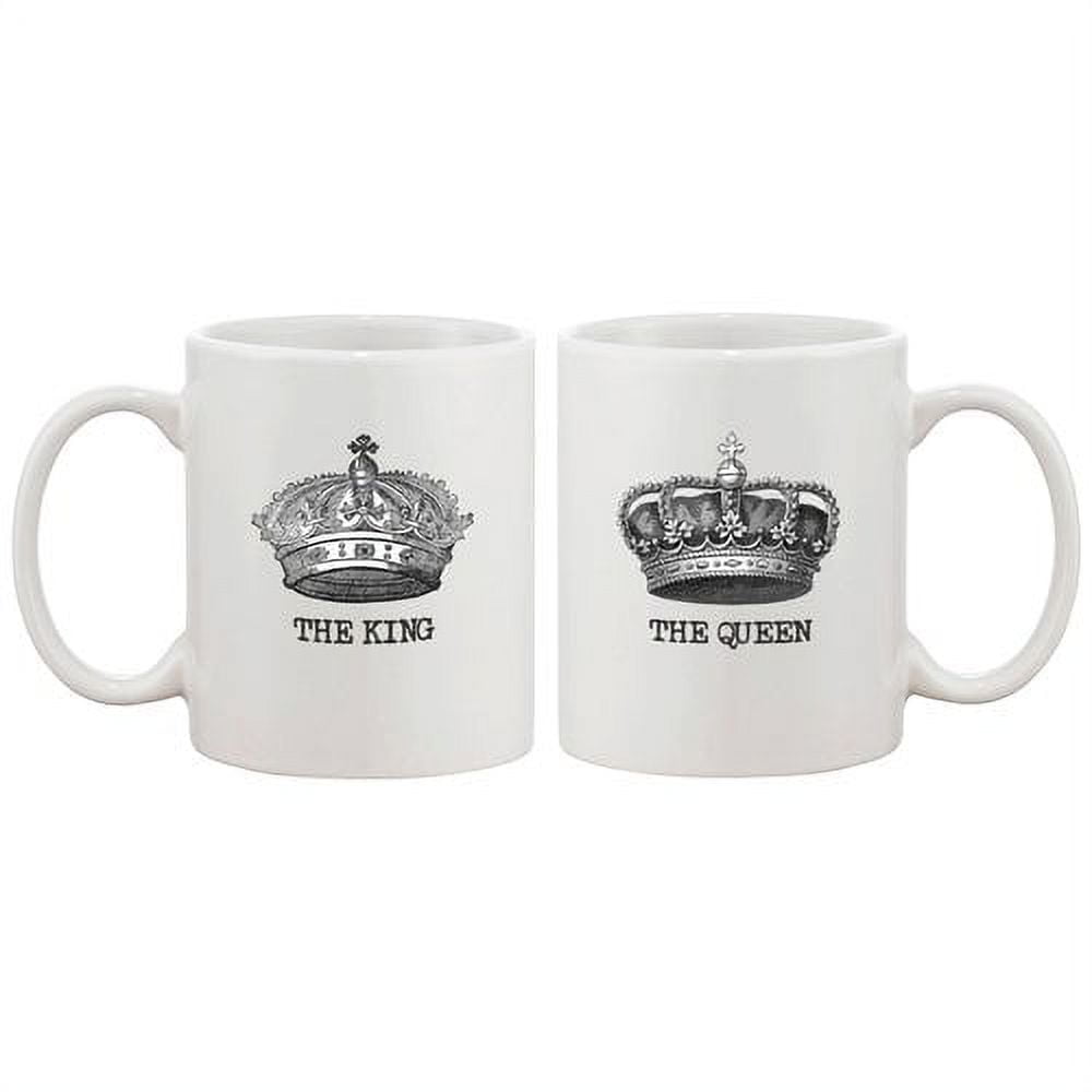 King and Queen White Ceramic Couple Mug Set