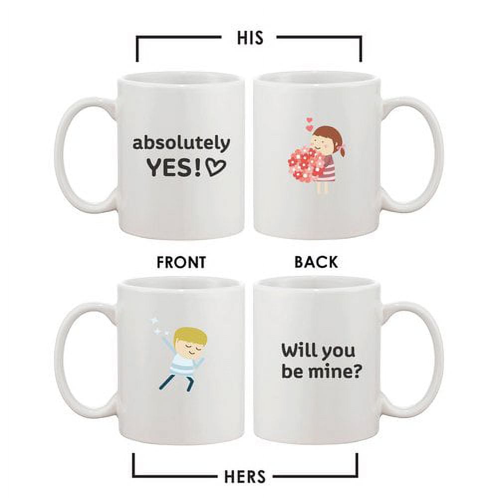 Will You Be Mine? Absolutely Yes Couple Matching 2 Piece Coffee Mug Set