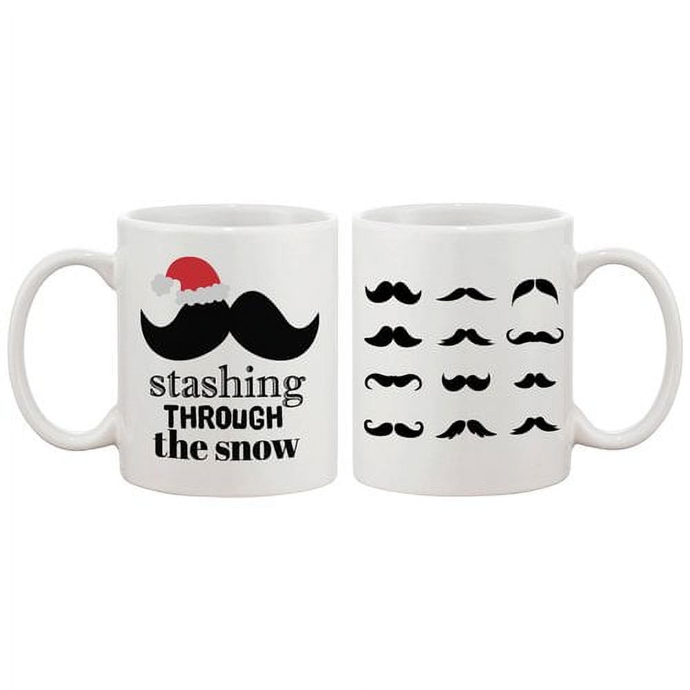 White Ceramic Christmas Mustache Coffee Mug