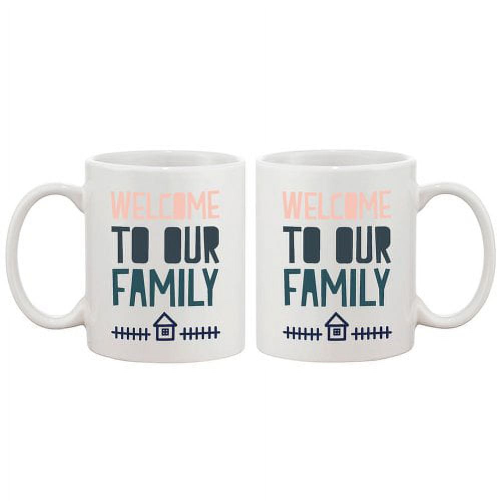 White Ceramic Welcome to Our Family Coffee Mug Set