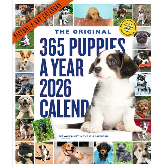 365 Puppies-A-Year Picture-A-Day(r) Wall Calendar 2026: The World's Favorite Puppy Calendar, (Paperback)