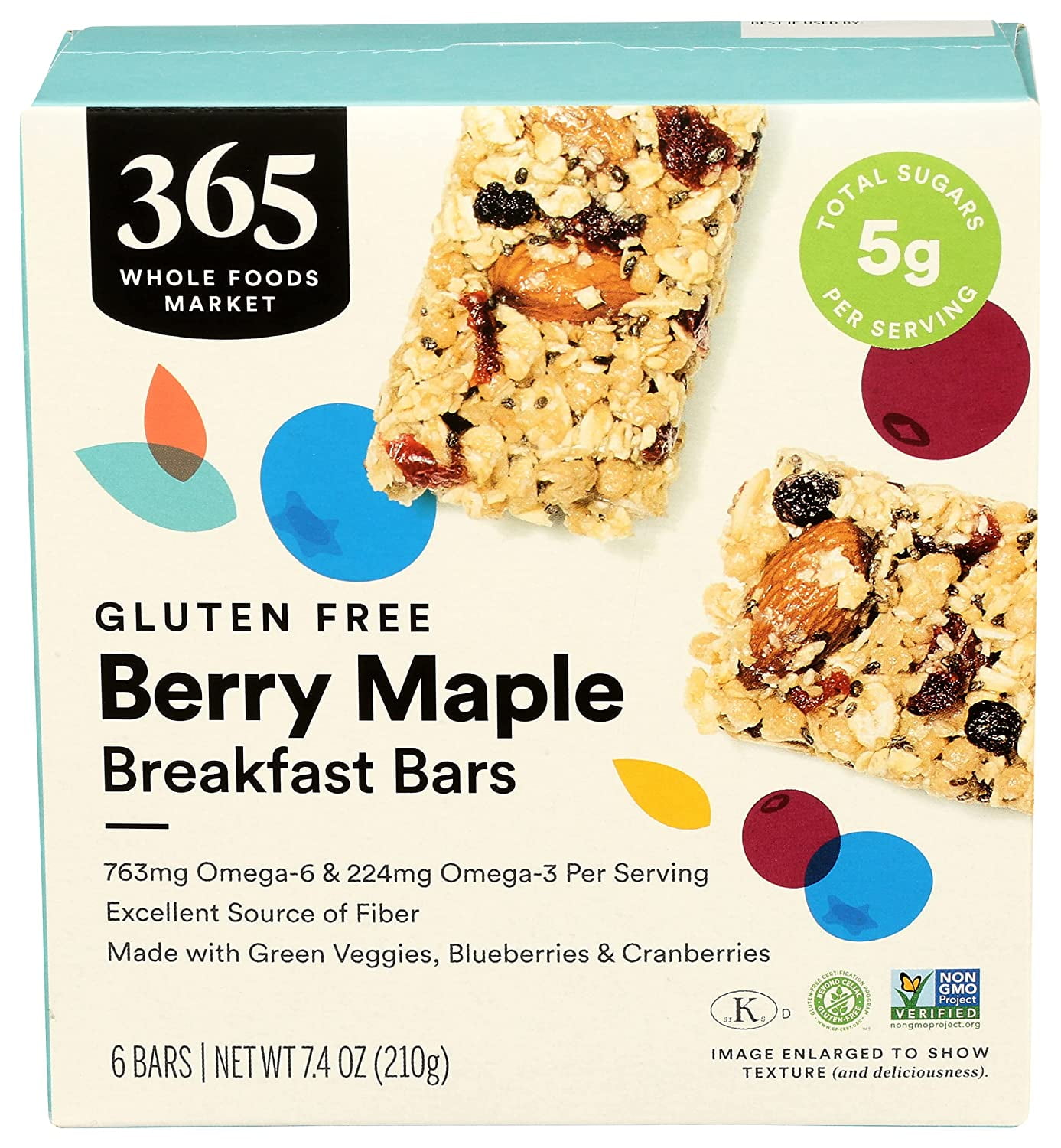 365 Whole Foods Market | Breakfast Bars - Gluten Free, 763,g Omega, High Fiber, Made with Veggies & Fruits, Gluten Free | Berry Maple, (12) Bars