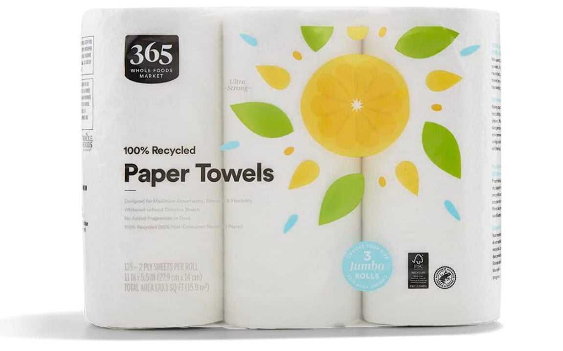 365 by Whole Foods Market, Paper Towels 135 Sheet 3 Jumbo Rolls, Pack Of 2