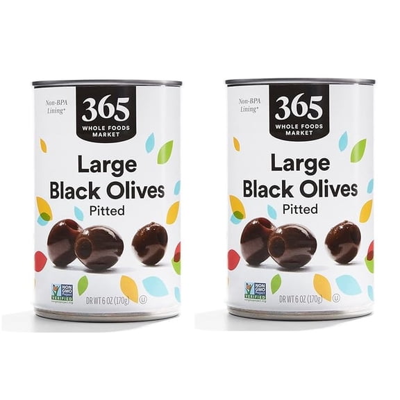 365 by Whole Foods Market Ripe Large Pitted Olives, 6 oz Can  Mild & Smooth Flavor, Ready to Snack or Cook