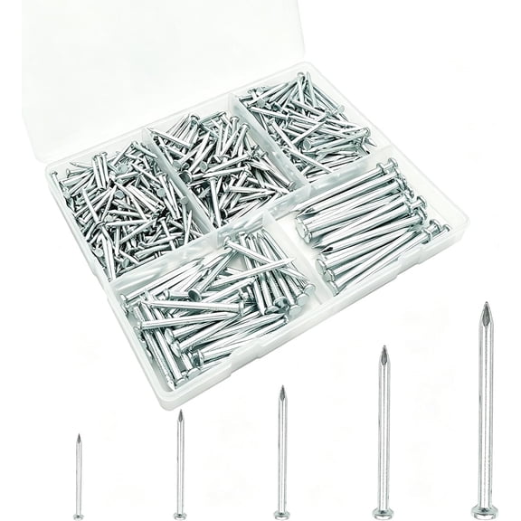 365 count White Zinc Plated Concrete Nails Kit,5 Sizes from 3/4 Inch to 2 Inch, Rust Resistant Masonry Nails for Concrete, Brick, Indoor and Light Outdoor Use