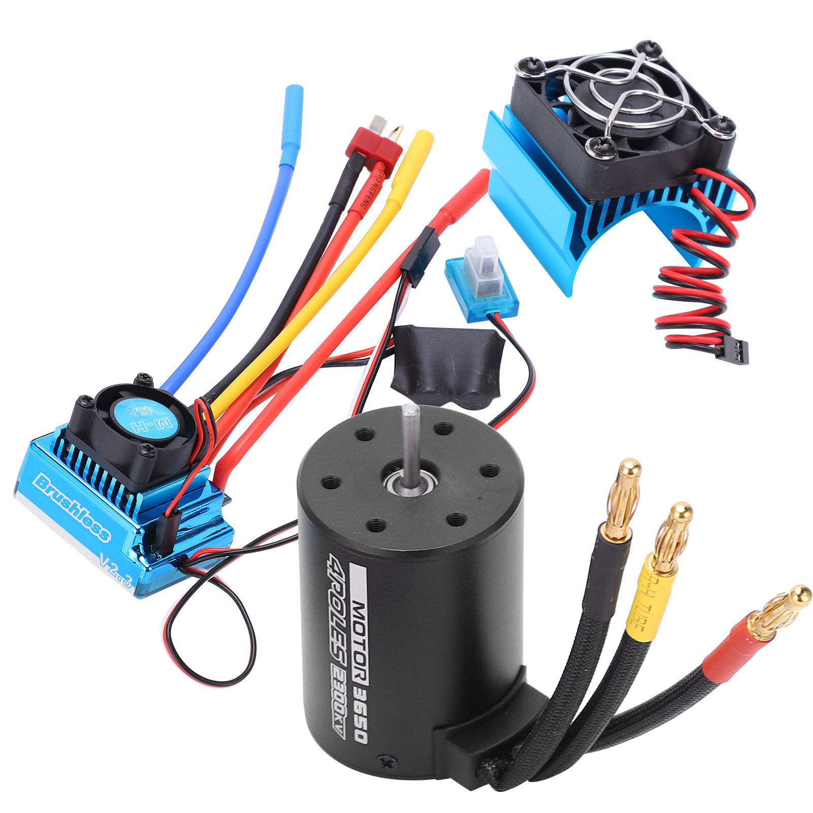 3650 2300KV Waterproof 4 Poles Brushless Motor 45A ESC Heat Sink Combo ...