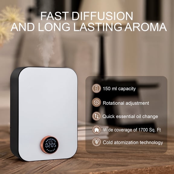 Rotating Waterless Essential Oil Diffuser, 150ml, 1700 sq ft Coverage, Black and White