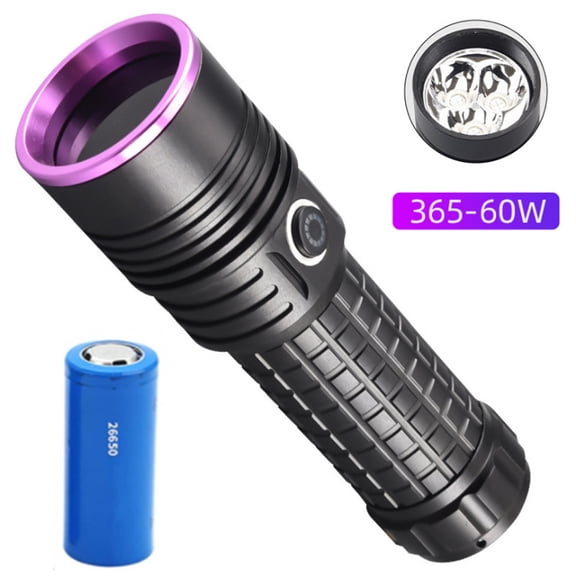 365NM UV LED Flashlight High Power Black Mirror Purple Light Torch USB Rechargeable Lantern Fluorescent Detection Identification