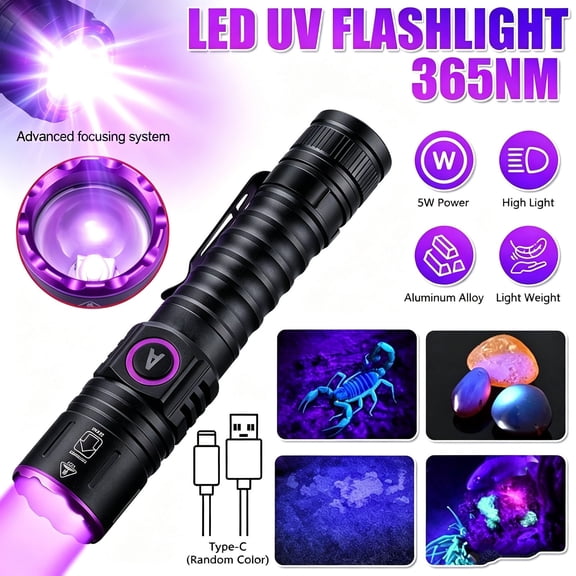 365NM Ultra Violet UV Blacklight Flashlight Torch, Multipurpose Detector Lamp for Gem, Pet Stain, Pipe Leak Inspection