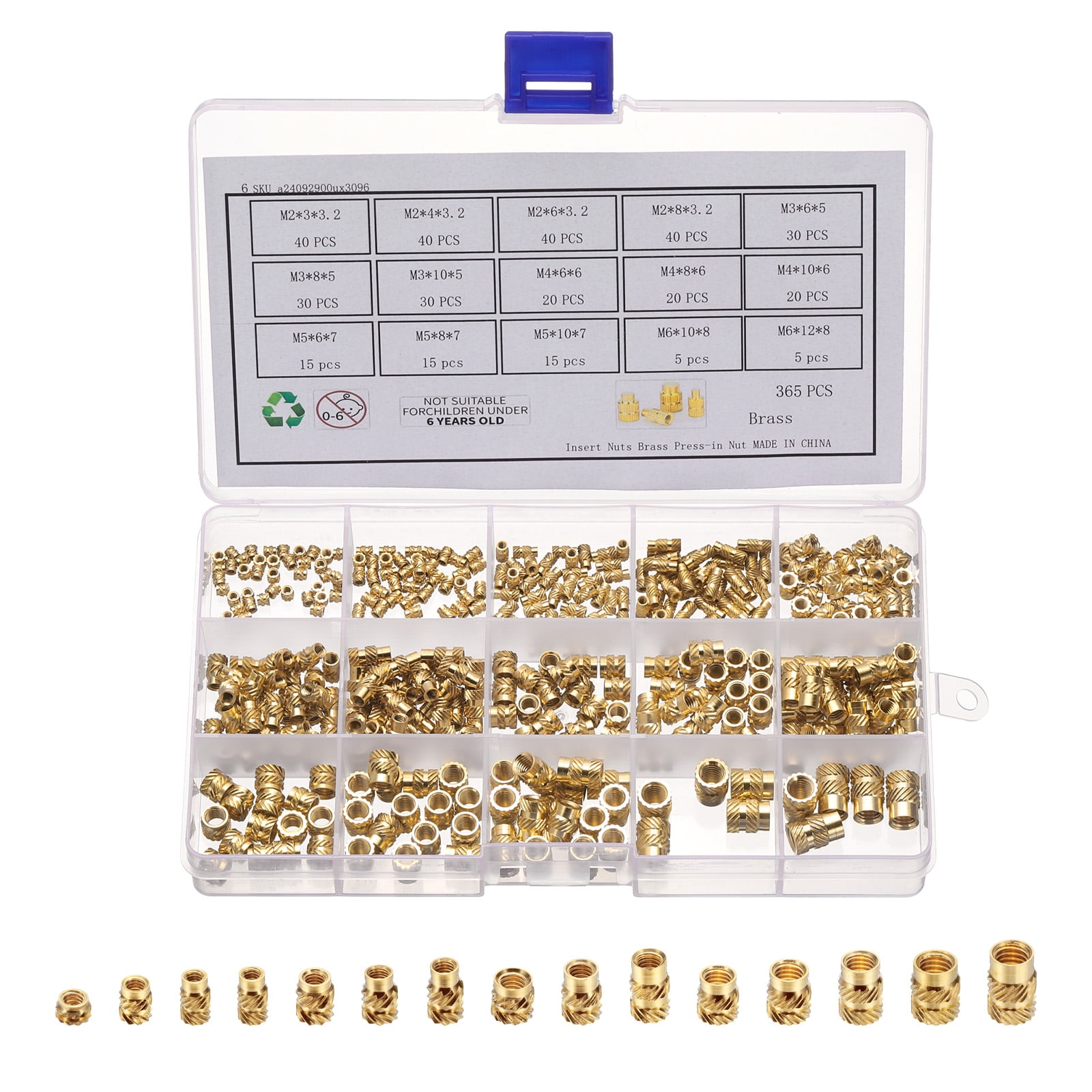 365Pack M2 M3 M4 M5 M6 Metric Threaded Inserts Brass Heat Set Insert ...