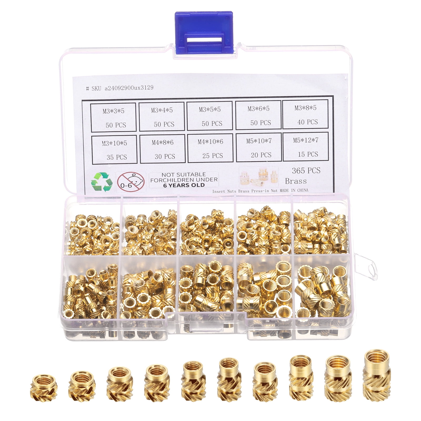 365Pack M3 M4 M5 Metric Threaded Inserts Brass Heat Set Insert Knurled ...