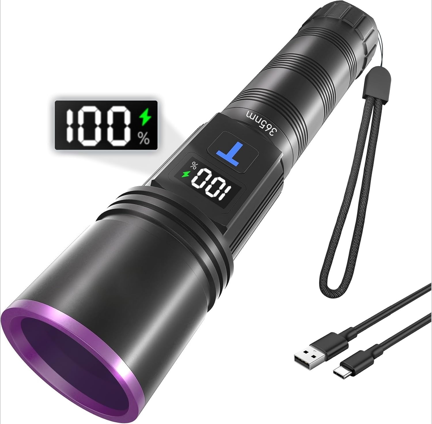 365nm Black Light Flashlight, UV Flashlight Rechargeable with LCD ...