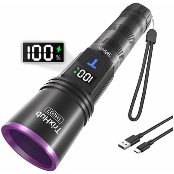 365nm Black Light Flashlight, UV Flashlight Rechargeable with LCD Display, Powerful Ultraviolet Lights for Pet Urine Detection, Resin Curing, Blood Tracking, Scorpion, Uranium Glass, A/CLeak