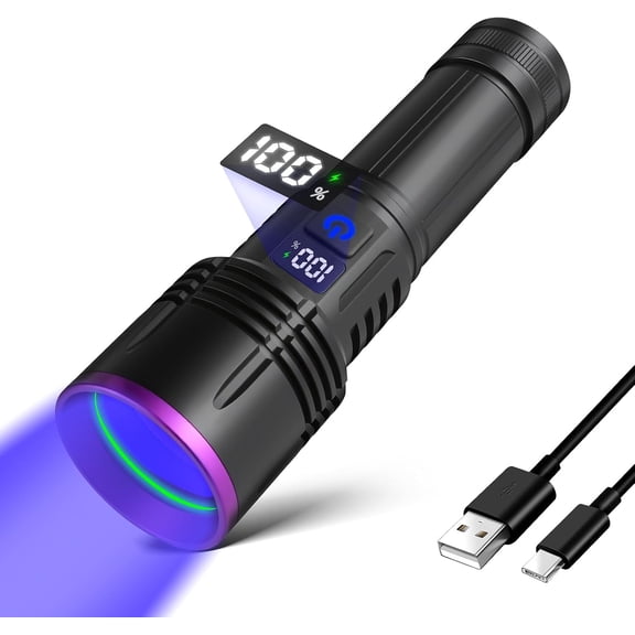 365nm UV Flashlight Black Light Flashlight , LCD Display Handheld UV Light for Pet Detection, Curing,Travel,Yooperlite,Scorpion, ,Rocks,,AC Leak