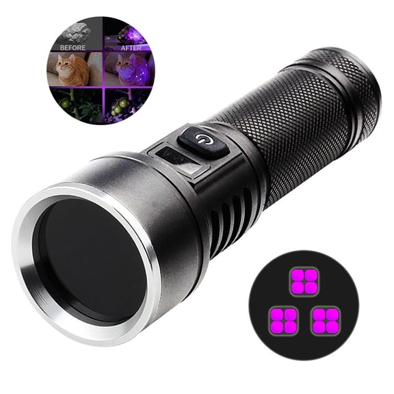 365nm UV Flashlight Rechargeable, 12 LED Black Light Flashlight with LCD Display, Powerful Ultraviolet Lights for Pet Urine Detection, Resin Curing, Uranium Glass, Finding Scorpions