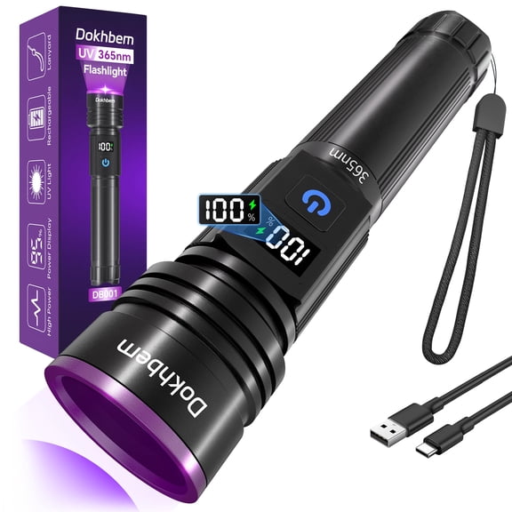 365nm UV Flashlight Rechargeable, Black Light Flashlight with LCD Display, Powerful Ultraviolet Lights for Pet Urine Detection, Resin Curing, Rockhounding, Scorpion, Uranium Glass, A/C Leak