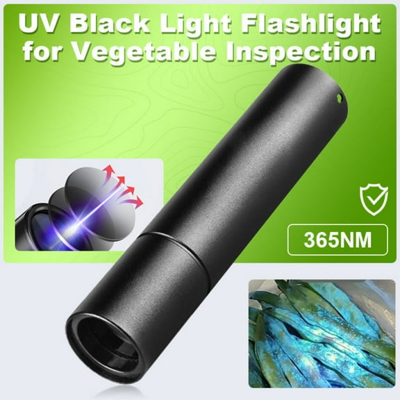 365nm wavelength purple flashlight. Black vegetable inspection flashlight, a multifunctional flashlight that can be used to ensure currency authenticity and also for vegetable quality inspection.