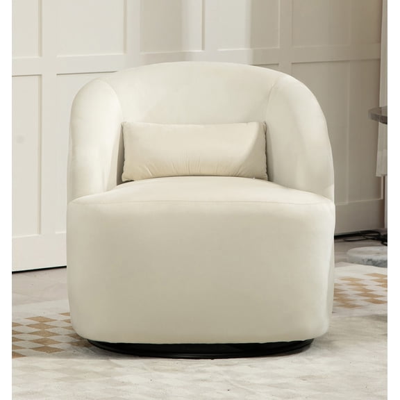 366 Degree Swivel Barrel Accent Chair, Velvet Upholstered Curved Armchair, Fully Assembled Contemporary Leisure Chair for Living Room Bedroom Office