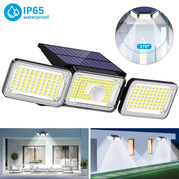 Claoner 368 LED Solar Lights Outdoor 3000LM Motion Sensor Security 270°Wide Angle Flood Wall Lamp IP65 Waterproof for Garage Yard (2 pack)