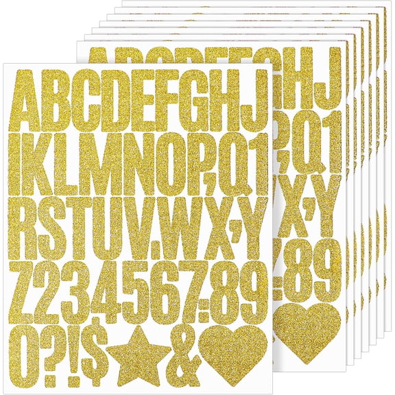 368 PCS Gold Letter Stickers 2 Inch Self-Adhesive Large Glitter Alphabet Stickers, Alphabet Numbers Sticker Decals for DIY Crafts, Mailbox, Address Number, Graduation Cap, 8 Sheets
