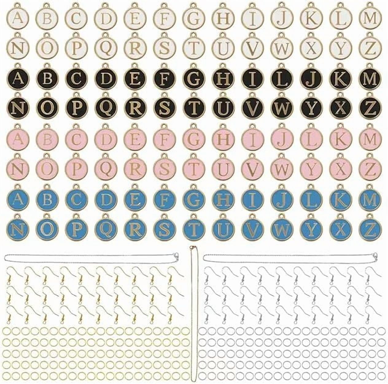 368 Pcs Metal Alphabet Jewelry Charms Kit - Double Sided Gold & Silver Letters, Earring Hooks, Jump Rings, Necklaces - Complete DIY Crafting Set