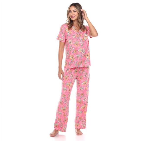 3681-18-M Womens Short Sleeve & Pants Tropical Pajama Set, Orange - Medium