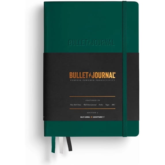 368952 Bullet Journal Edition 2 Green23, Medium A5, Hardcover, 206 Numbered Pages,Dotted