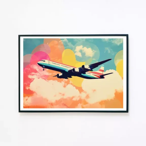 369 Prints Abstract Airplane Sky Cloud Surreal Retro Illustration - No Framed, Vintage Wall Art, Trendy Retro Print, Room Decor, Wall Art UNFRAMED, 8x12
