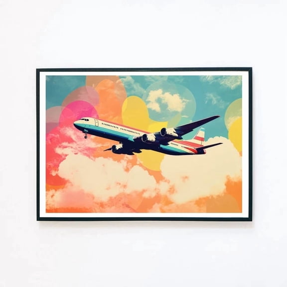 369 Prints Abstract Airplane Sky Cloud Surreal Retro Illustration - No Framed, Vintage Wall Art, Trendy Retro Print, Room Decor, Wall Art UNFRAMED, 8x12