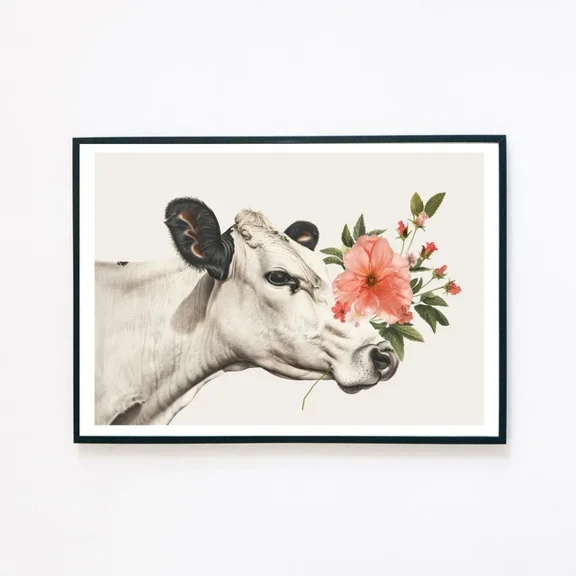 369 Prints Abstract Cow Botanical Flowers Rose Illustration Retro - No Framed, Vintage Wall Art, Trendy Retro Print, Room Decor, Wall Art UNFRAMED, 16x24