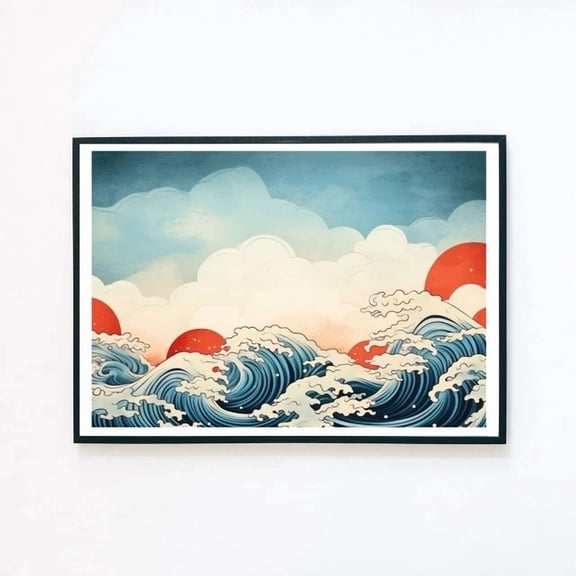 369 Prints Abstract Great Wave Painting Ocean Illustration Retro- No Framed, Vintage Wall Art, Trendy Retro Print, Room Decor, Wall Art UNFRAMED, 8x12