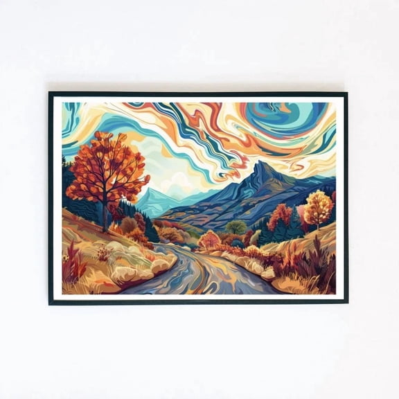 369 Prints Abstract Sky Clouds Mountains Landscape Illustration Funky Wall Art Print - No Framed, Vintage Wall Art, Trendy Retro Print, Room Decor, Wall Art UNFRAMED, 8x12