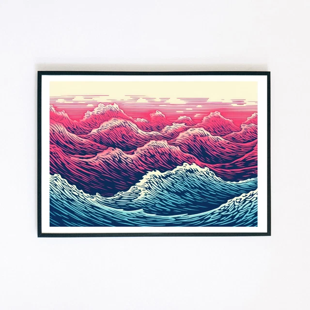 369 Prints Abstract Waves Sea Graphic Design Illustration Retro- No ...