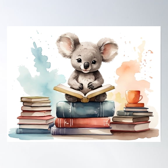 369 Prints Adorable Baby Koala On A Stack Of Books- No Framed, Vintage Wall Art, Trendy Retro Print, Room Decor, Wall Art UNFRAMED, 8x12