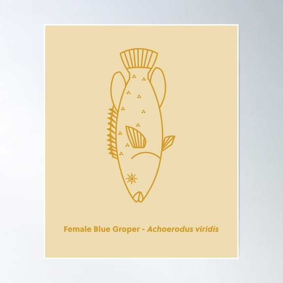 369 Prints Adorable Female Blue Groper In Golden Yellow On Vanilla- No Framed, Vintage Wall Art, Trendy Retro Print, Room Decor, Wall Art UNFRAMED, 8x12